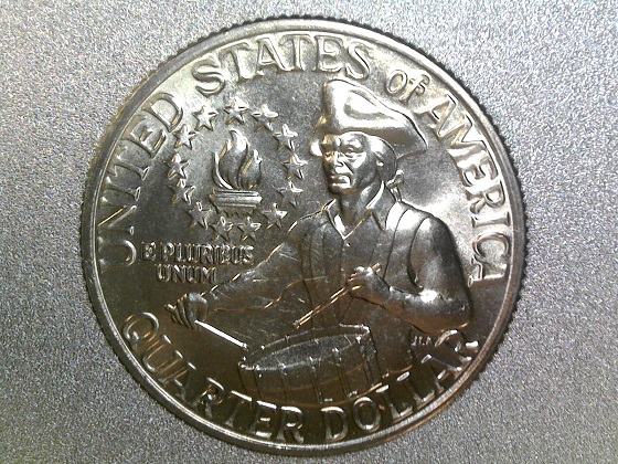 1976-P-BU-Bicentennial-Quarter,-Feeder-Finger-Marks,-&-Struck-Through
